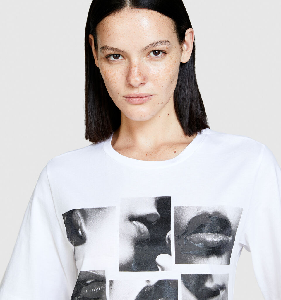 T-shirt with glossy print - women's short sleeve t-shirts - White | Sisley image number 5